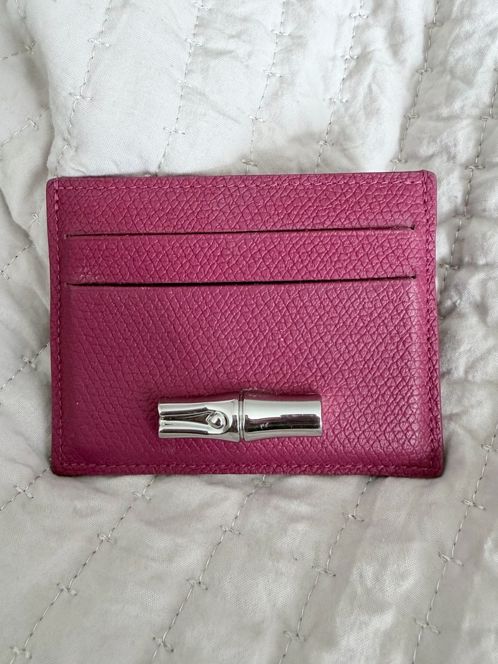 Dark pink Leather Card Holder with Silver Accent - Picture 3 of 4